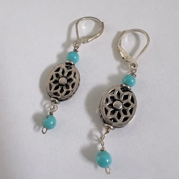 Beautiful southwest style dangle earrings sterling silver 925 - Picture 2 of 4